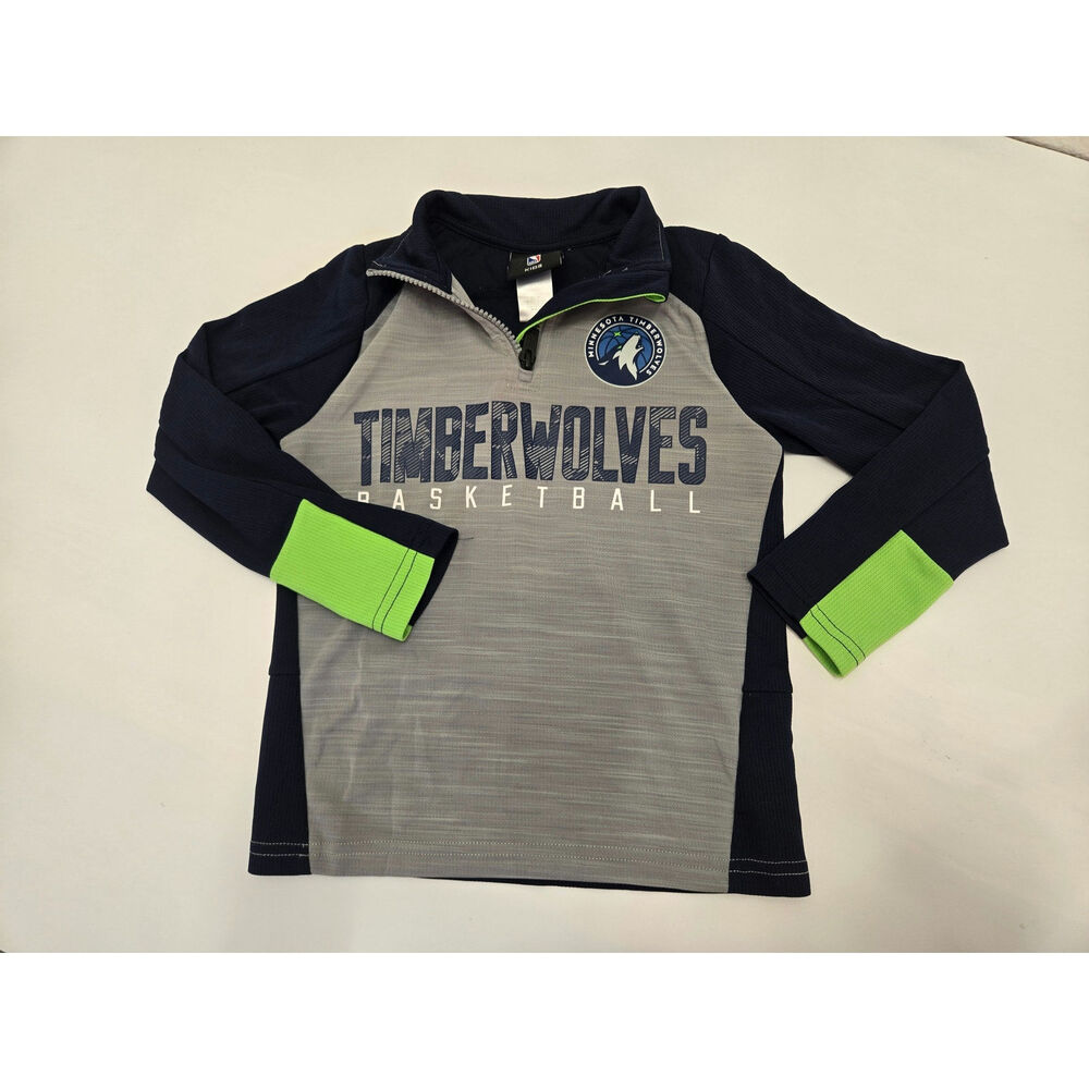 Minnesota Timberwolves Youth Medium 5/6 Quarter Zip Pullover Gray Black NBA Kids